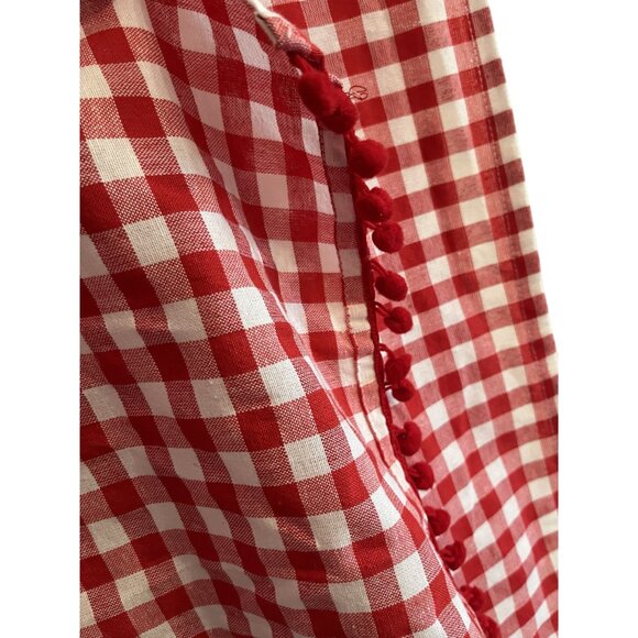 Two Pioneer Woman Red & White Pom Tassled Window Panels 34.5" gingham - Picture 8 of 13